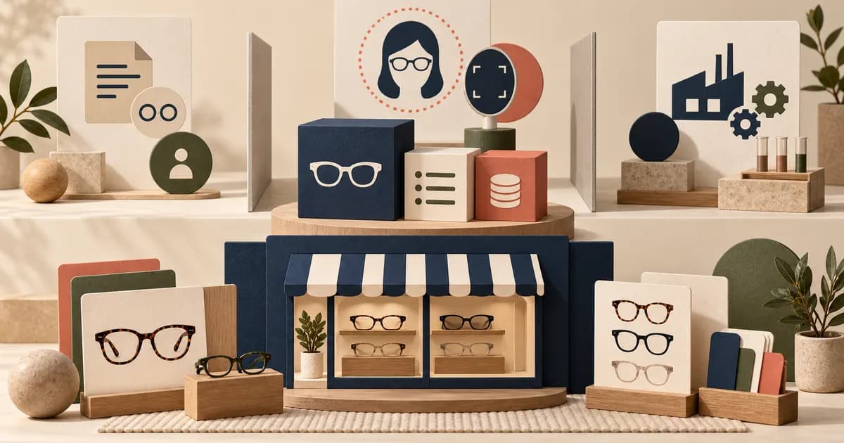 Editorial illustration for A theme-versus-app requirements map for eyewear stores