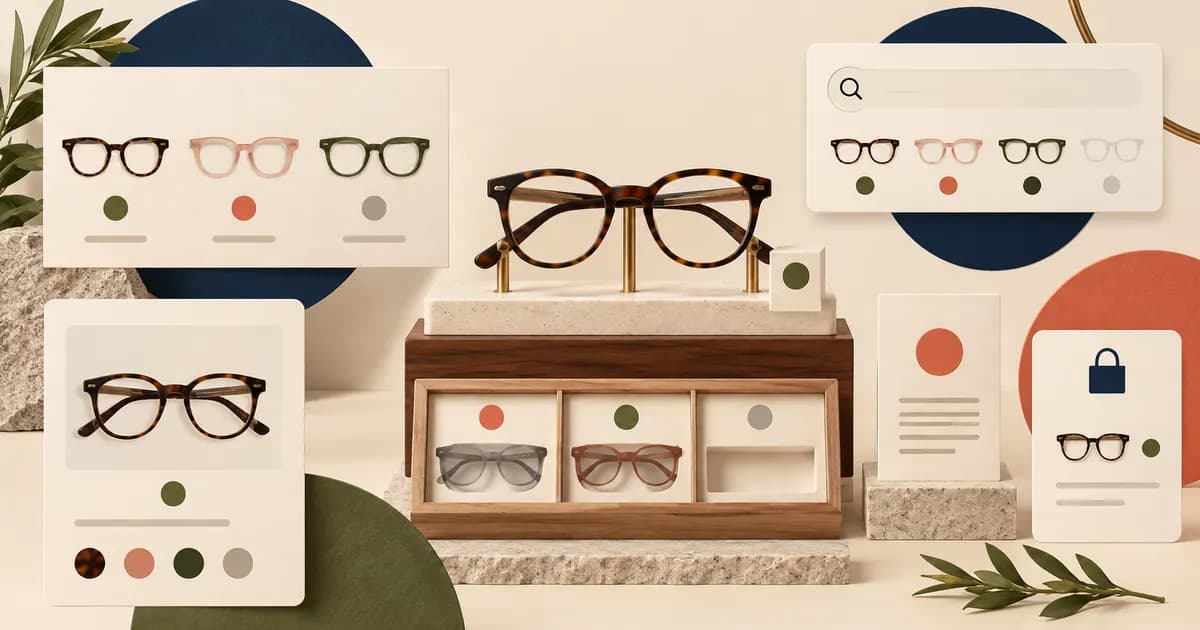 Editorial illustration for Showing stock states consistently across an eyewear store