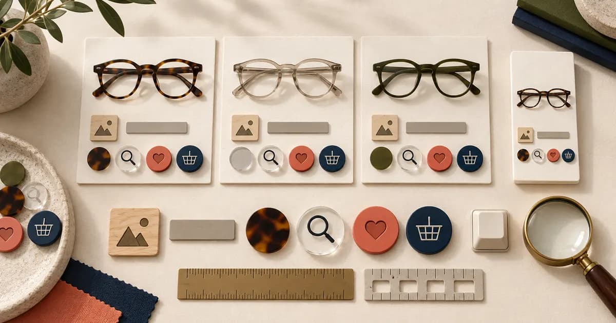 Editorial illustration for Auditing touch targets on eyewear product cards