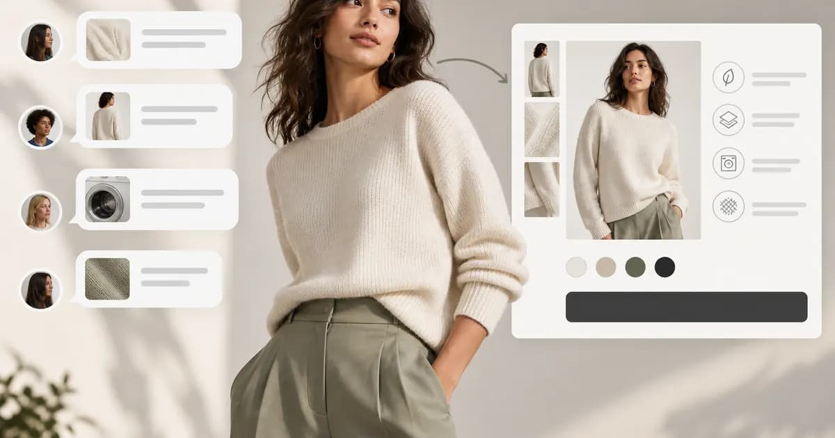 Editorial illustration for Turning fashion support questions into product-page copy