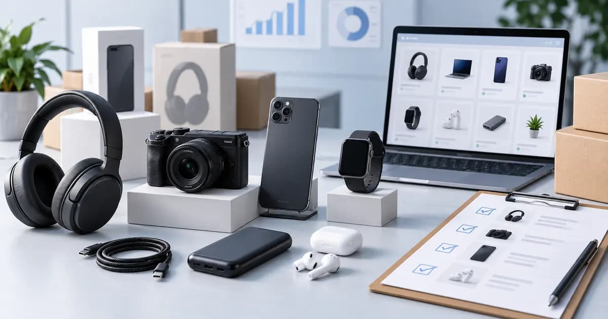 Editorial illustration for Preparing sample products for a electronics theme trial