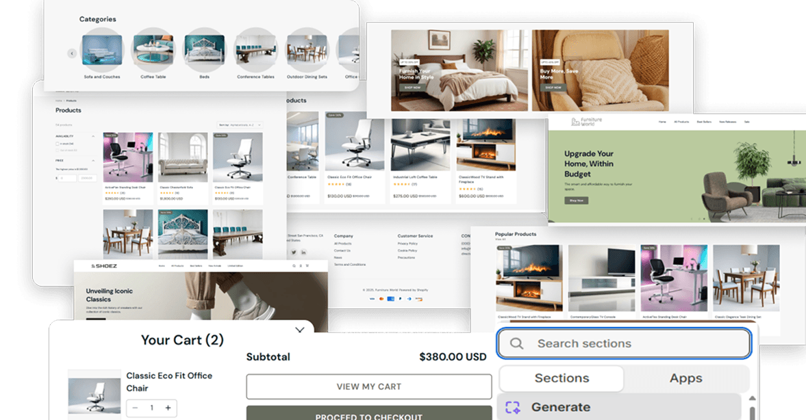 Collage of Shopify storefront page templates
