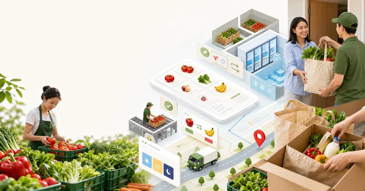 Grocery launch plan with picking, substitutions, and delivery zones