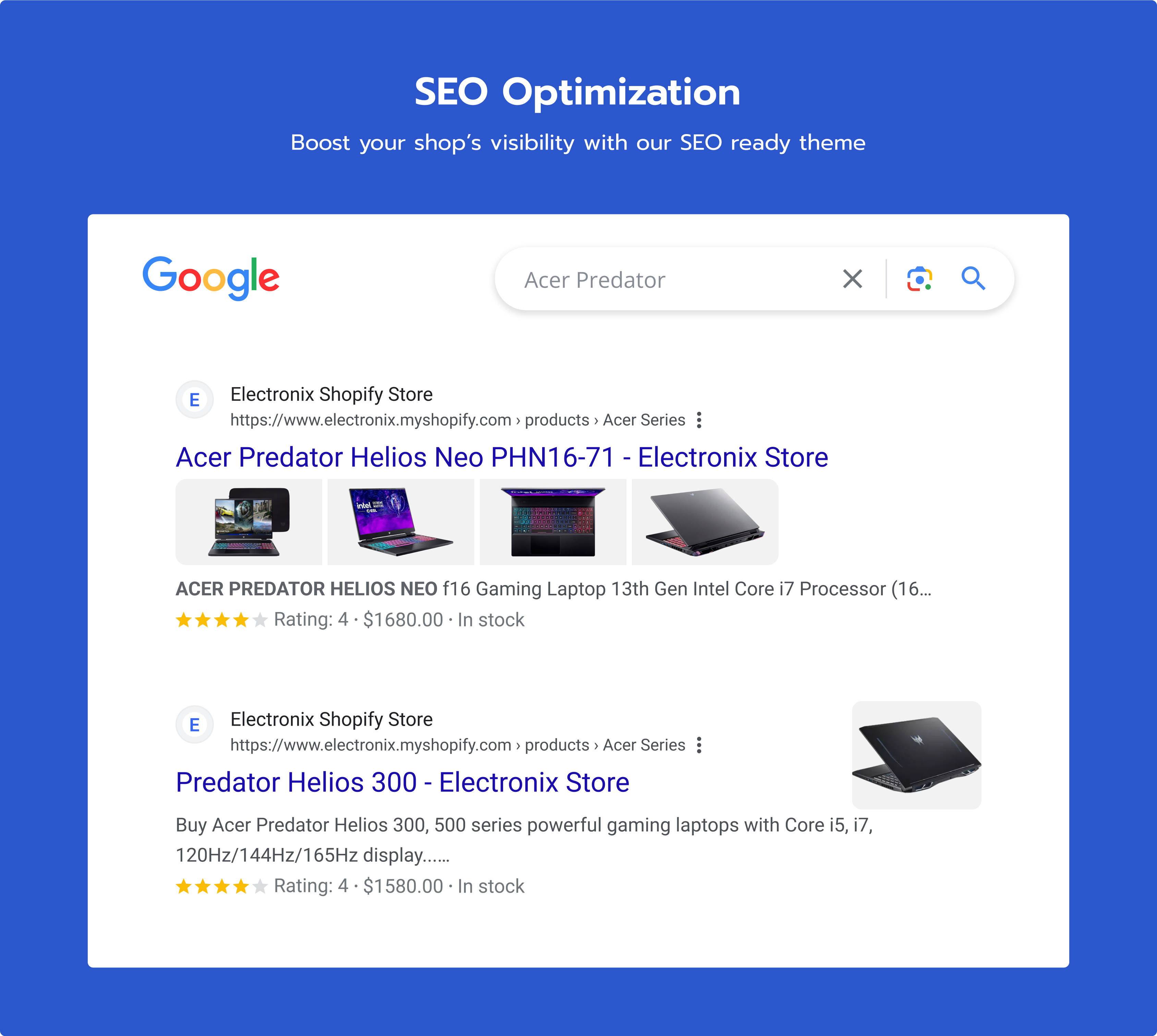 electronix shopify e-commerce theme seo optimization