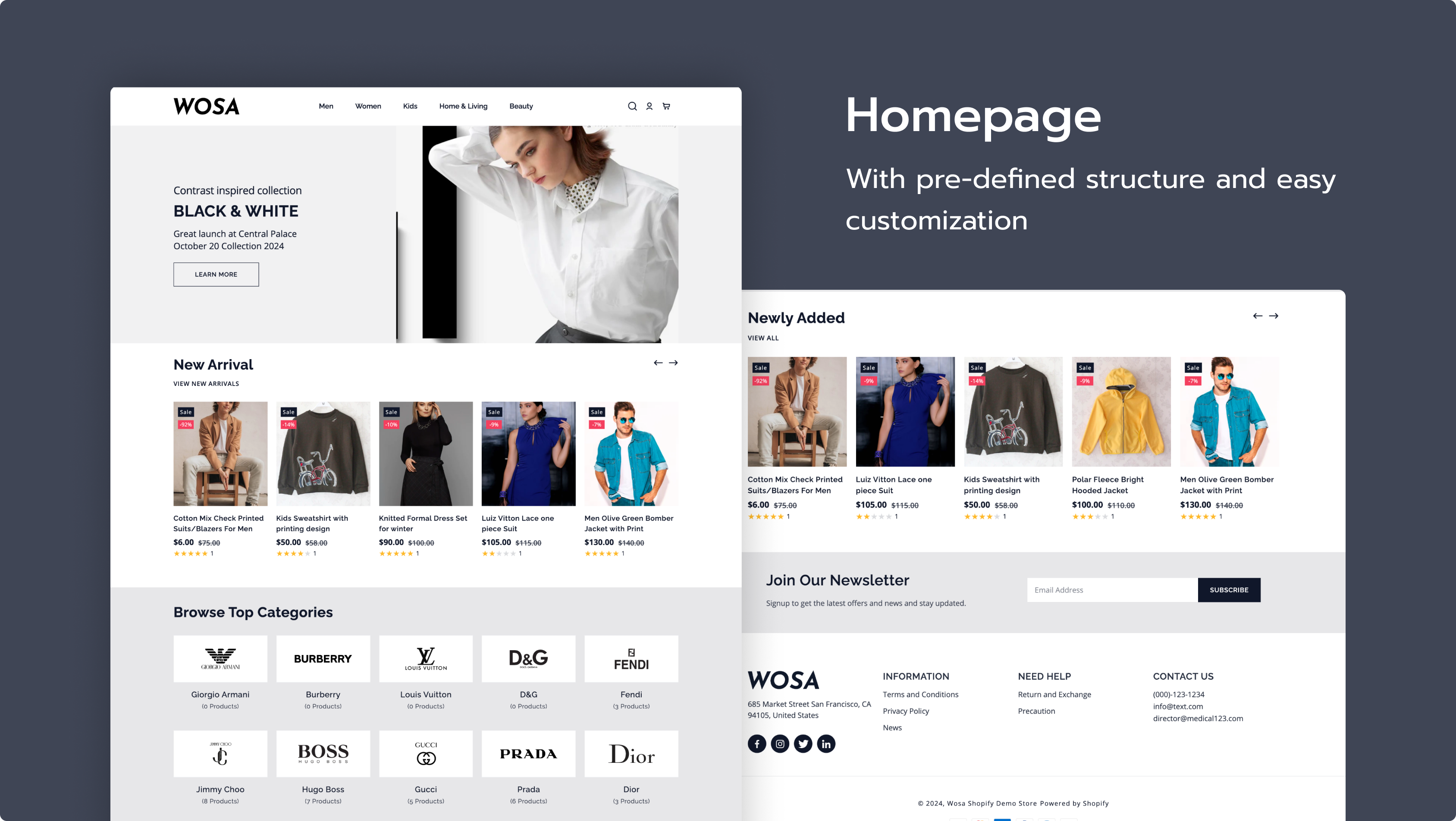 wosa shopify e-commerce theme homepage