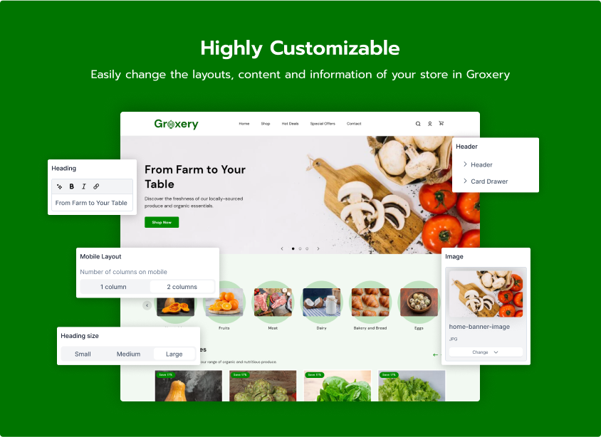 groxery shopify e-commerce theme customizable feature