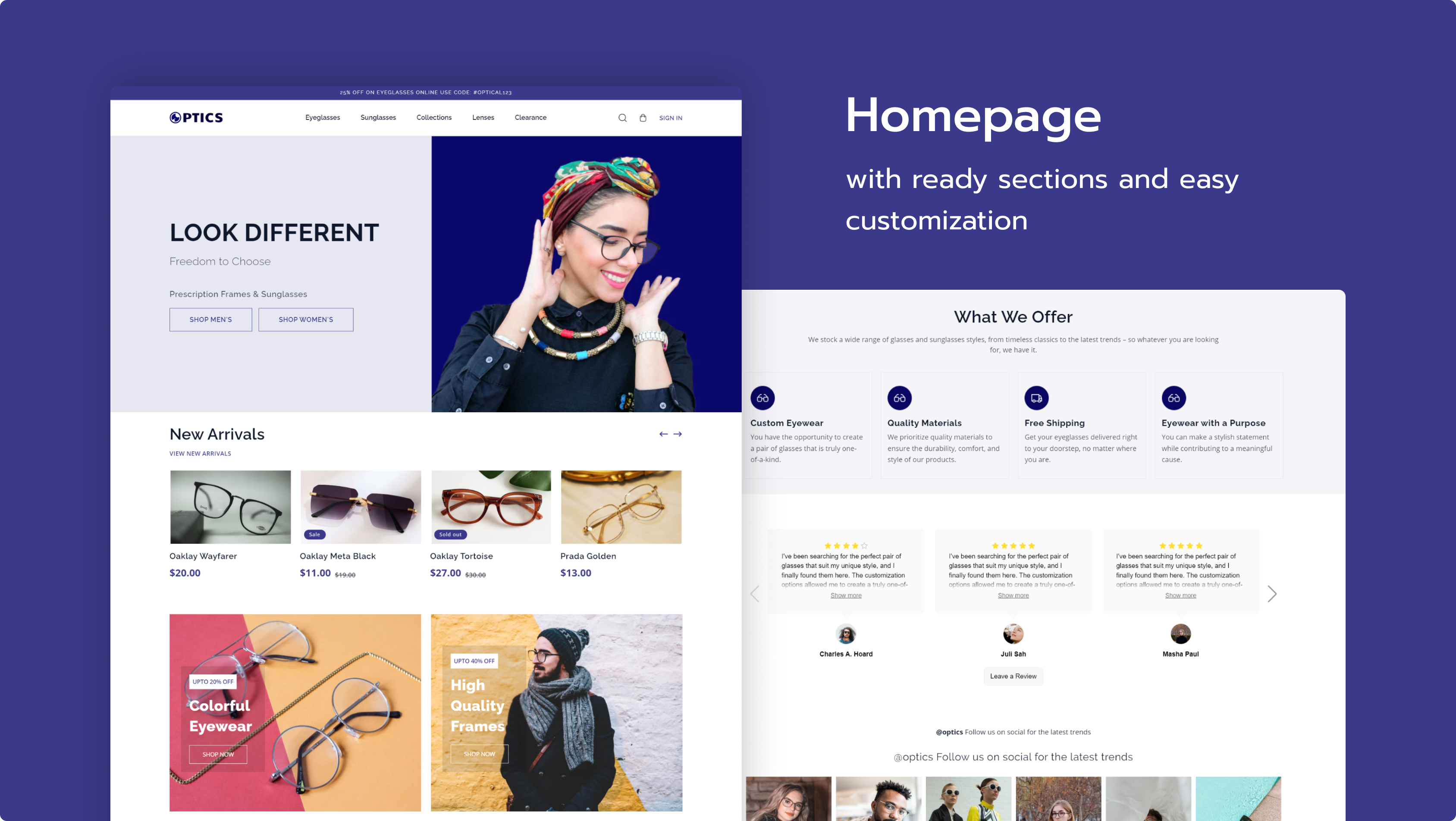 optics shopify e-commerce theme homepage