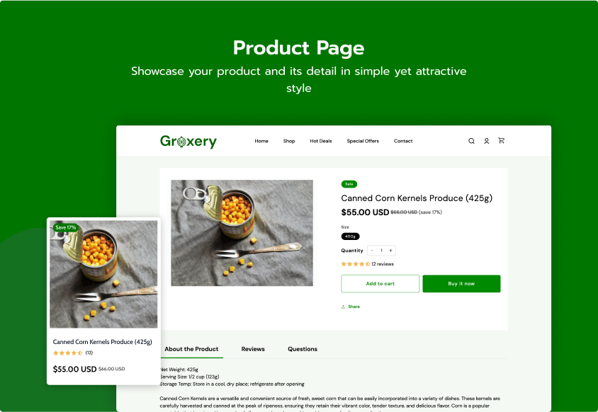 groxery shopify e-commerce theme product page